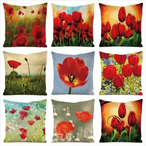 45cm*45cm **Tulips** Inimitated Silk Fabric Throw Pillow Covers Couch Cushion Cover Home Decorative Pillows Pillow Case