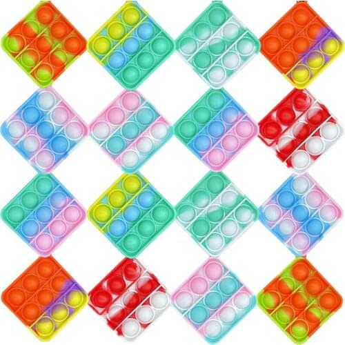 50Pcs Fidget Sensory Toy Child Mini Push Bubble Toys Figet Simple Dimple Toy Keychain Ring Anti-stress Board Autism Educational