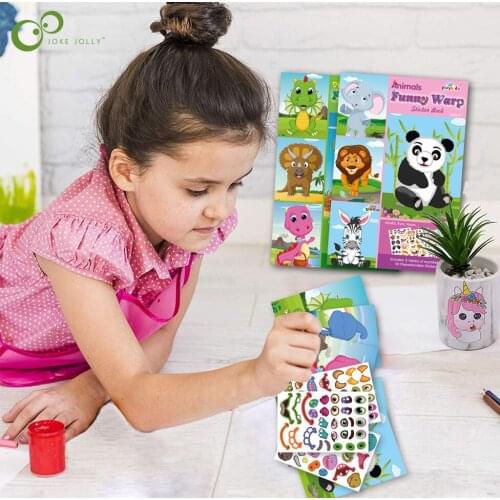 6sheets Children Concentration DIY Stickers Face-changing Dress-up Craft Stickers Early Education Puzzle Paste Painting DDJ