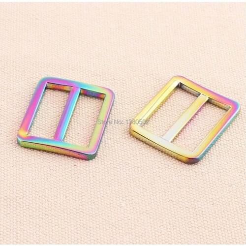 6PCS/lot Top Quality Rainbow Color Metal Slider Tri Glide Adjustable Buckles for Bag Straps Webbing Garment accessories
