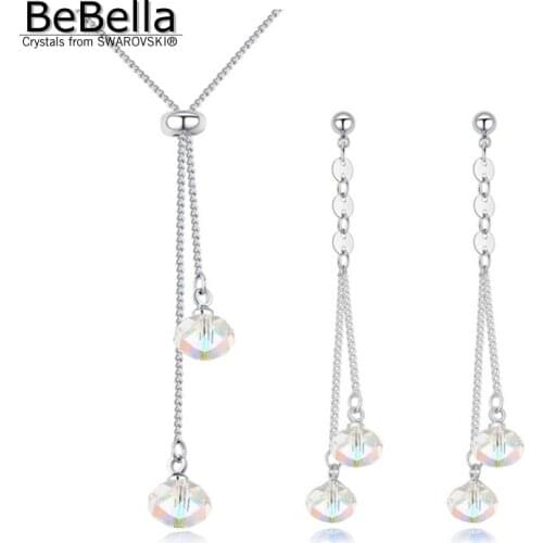 BeBella round bead drop pendant necklace earrings set made with Austrian Crystals from Swarovski Elements for women wedding