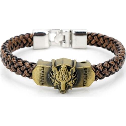 Hot Game Final Fantasy Alloy Bracelets wolf Logo Leather Woven Punk Bangle cosplay jewelry can drop shipping