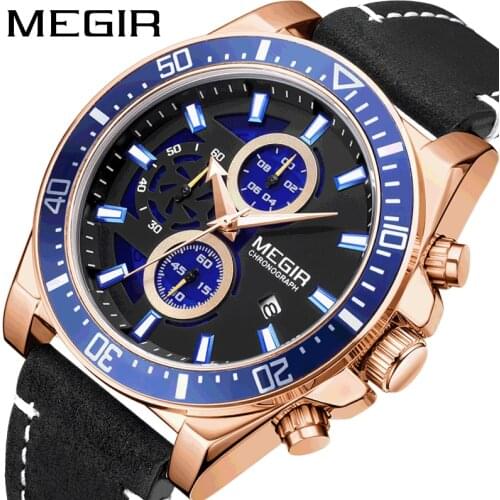 MEGIR New Belt Simple Trend Casual Fashion Business Waterproof Sports Luminous Mens Watches Watch Male Relogio Masculino 2132G