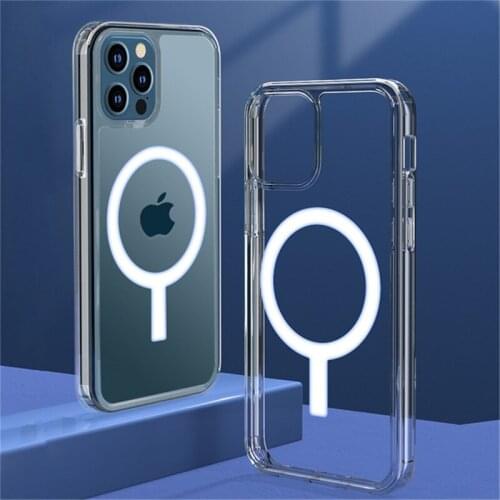 For iPhone 11 12 Pro Max 12 Mini Magnetic Adsorption Wireless Charging Cell Phone Case Transparent TPU+PC Protective Cover