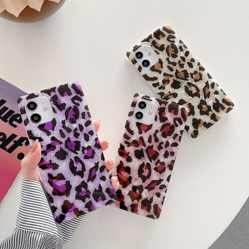 Funda de teléfono con estampado de leopardo para iphone, carcasa de protección suave con diseño cuadrado IMD para iphone 12 11 P