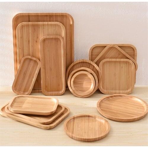 Wood Serving Tray Creative Chinese Style Large Round Rectangular Dessert Tray Home Desk Decoration Beef Steak Fruit Snack Plate