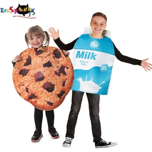 Eraspooky 3-8T Funny Food Cosplay Children Cookie Milk Costume For Kids Halloween Fancy Dress Boys Girls Christmas Party Outfit