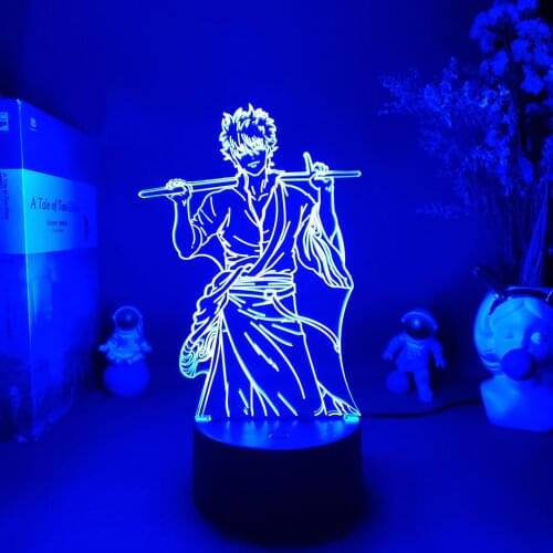 GINTAMA Figurine katana samurai 3D Visualization Lamp Sakata Gintoki Anime LED Nightlight LED Color Changing USB Desk Lampara