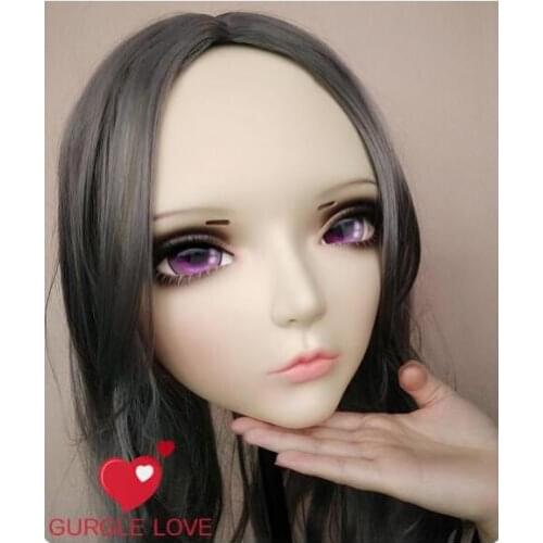 Kig201)Gurglelove Female Sweet Girl Resin Half Head Kigurumi Mask With BJD Eyes Cosplay Anime Role Lolita Mask Crossdress Doll
