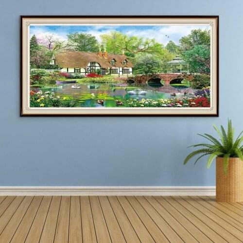 Summer Colorful Diamond Painting Landscape Village Villa Scenery Mosaic Full Round Drill Mosaic Decoration Needlework Home Decor