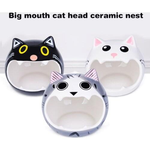 Small Pet Cool Big Mouth Cat Head Ceramic Nest Hamster Hedgehog Squirrel Nest