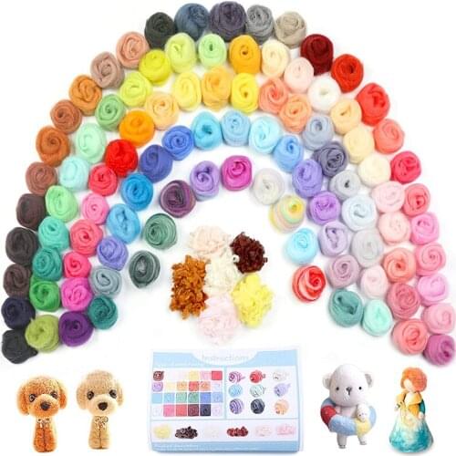 MIUSIE 103 Colors Wool Roving Fiber Alpaca Curly Fiber Needle Felting Kit Wool Roving Yarn For Needle Felting Set DIY Craft