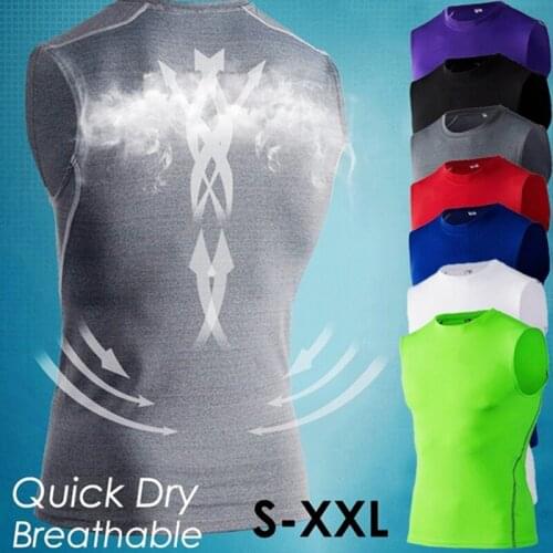 Men New Summer Sport Tops Quick Dry Mens Compression Tights Top Men Fitness Sleeveless Vest Men Clothes XXXL