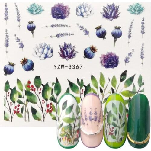 Nail Stickers Meat plant Leaf Flowers Water Decals For Manicure Nail Art Decorations Watermark Design Nails Accessories