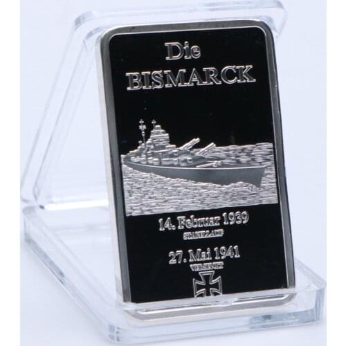German Silver Bullion Bar Deutsche Marine Die Bismarck 1OZ 999/1000 Bar Military Challenge Coin Collection