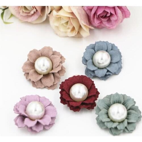 Newest Fashion Fabric Pearl Core Spring Flower Button Patchs Handmade jewelry Craft DIY Accessory Material for Girls Headband
