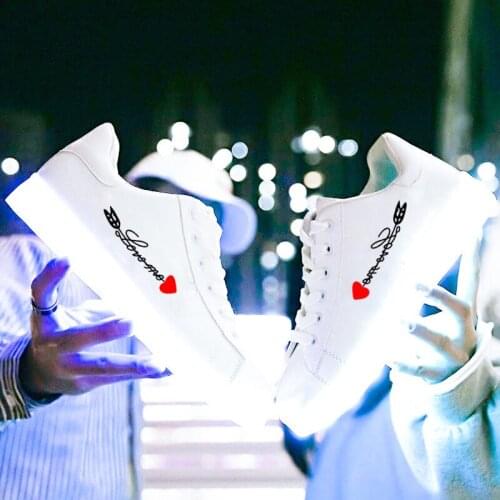 Nice New Usb Rechargeable Luminous with Lights for Women Men LED Shoes with Lighted up sole Adults lady Arrow diagram White