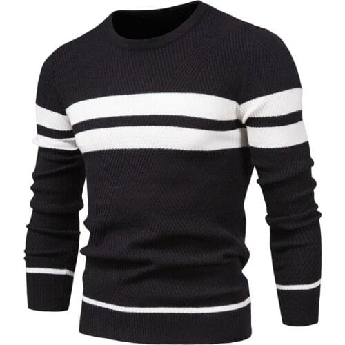 New Mens Boys Winter Stripe Sweater Thick Warm Pullovers Mens O-neck Basic Casual Slim Comfortable Sweaters
