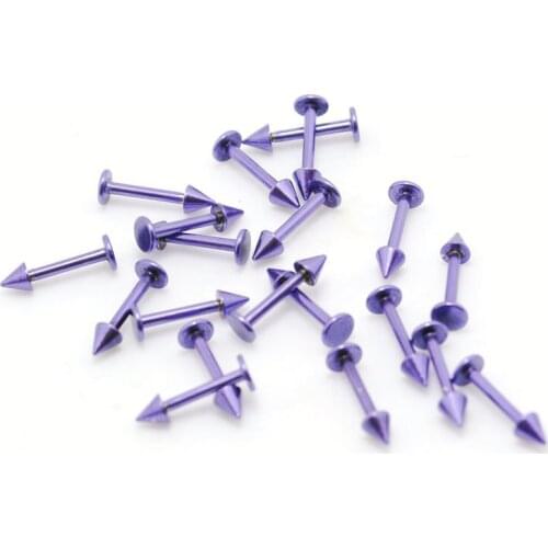 Wholesale 10pcs purple color labret with 3mm cone/spike lot lip ring body piercing jewelry