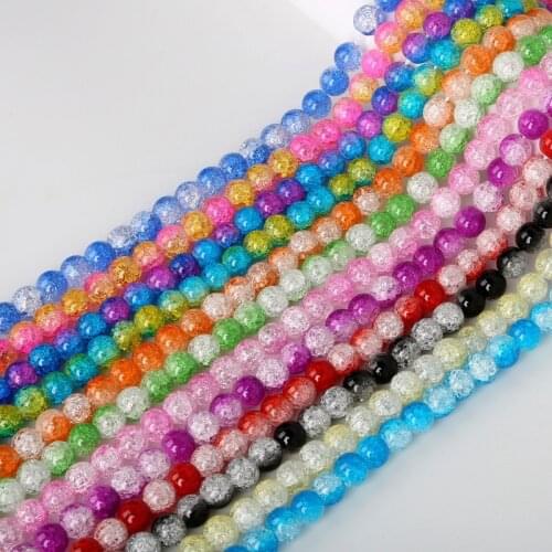 Wholesale 6mm/8mm/10mm Mixed Round Glass Beads Snow Cracked Quartz Crystal Beads Spacer Beads For DIY Jewelry Making 40cm/strand