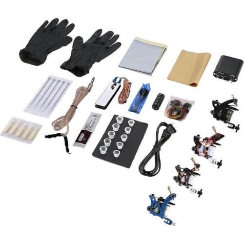 Tattoo Complete Beginner Tattoo Kit 4 Pro Machine Inks Power Supply Needle Grips Tips Tatto Accessories Basic Set
