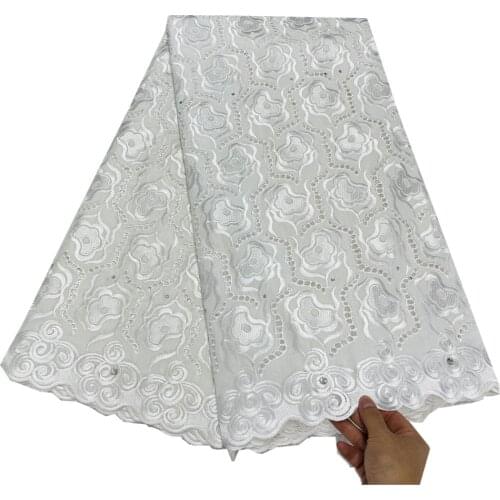 SJ Lace 2021 New Design African Dry Embroidery Fabric Dubai High Quality Stone Austria Cotton Lace Swiss Voile Lace Dress h3-9