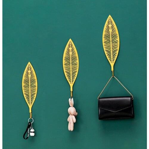 Nordic Iron Golden Leaf Wall Hook For Hanging Clothes No-punch Wall Hanger Coat Key Hook Home Wall Hanging Decoration
