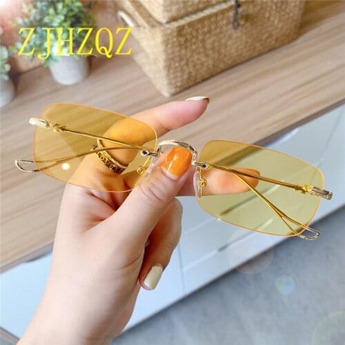 Mens Fashion Rimless Simple Sunglasses Womens Sqaure Frameless Outdoor Sport Car Driving Shades Clear Lens Yellow Black Eyewears