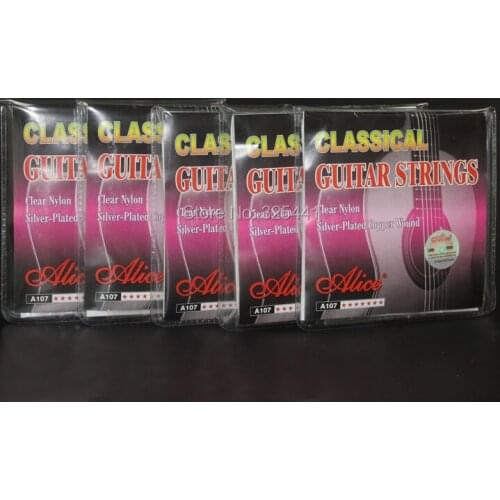 5 Sets Alice A107 Clear Nylon Silver-Plated Copper Alloy Wound Classical Guitar Strings (.028 .032 .040 .030 .035 .043)