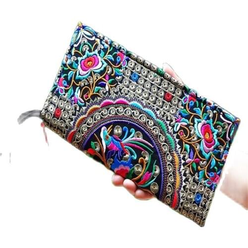 Ethnic embroidery embroidered bag female purse purse Qian Shu hand back to shake a pair of long Embroidered Purse