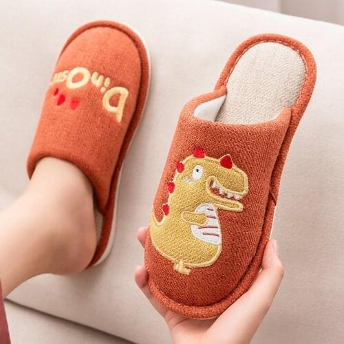 Warm dinosaur Slippers Women Men Indoor Floor Flat Shoes Spring Autumn Winter Warm Home Cotton Plush No-slip Slipper