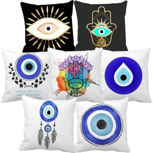 Turkish Art Evil Eye Hamsa Hand Cushion Cover Bedroom Sofa Couch Decorative Polyester Pillow Case New