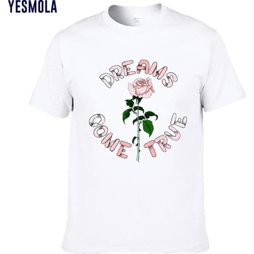 YESMOLA Womens T-shirt Flower Print Dreams Come True Ladies Casual Basis O-collar Shirt Short Sleeve Casual Ladies T-shirt