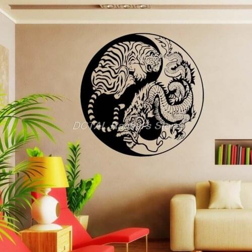 Ying Yang Chinese Dragon And Tiger Sticker Home Decor Vinyl Decal Living Room Bedroom Removable Wall Sticker Mural