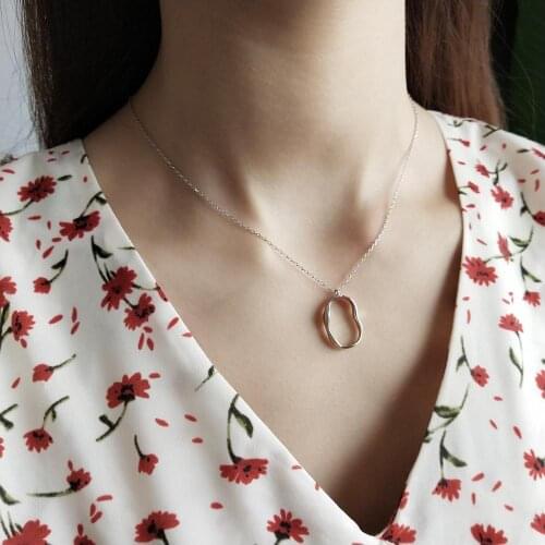 WTLTC 925 Sterling Sliver Irregular Circle Pendant Necklaces Minimalist Necklace for Women Statement Geometric Choker Initials