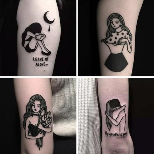 100Designs Black Sketch Temporart Tattoos Man Women Arm Body Art Fake Tattoo Waterproof Stickers For Hands