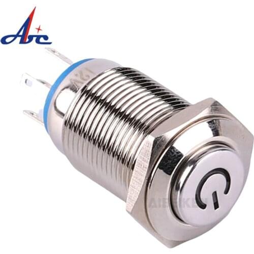 16mm 5 Pin Power LED Illuminated Stainless Steel Metal Push Button Round Switch With 12v Blue Led