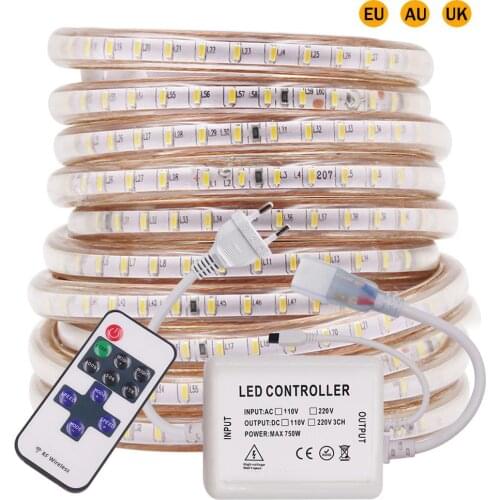AC 220V LED Strip Light SMD3014 120LEDs/M Flexible LED Tape with 750W IR Dimmer Waterproof LED Tape LED Ribbon EU/UK/AU Plug