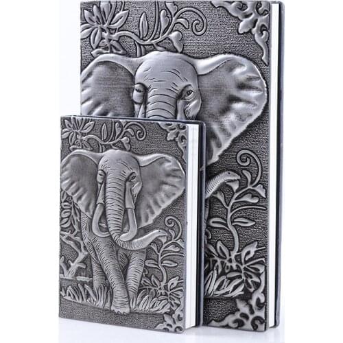 Vintage Thick Leather Carving Elephant Bullet Notebook Journal Cute Sketchbook Paper Weekly Planner Book School Supplies 016058