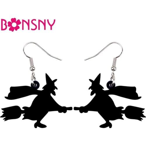 Bonsny Acrylic Halloween Black Witch Shadow Earrings Drop Dangle Fashionable Party Decoration Jewelry For Women Girl Gift Charms