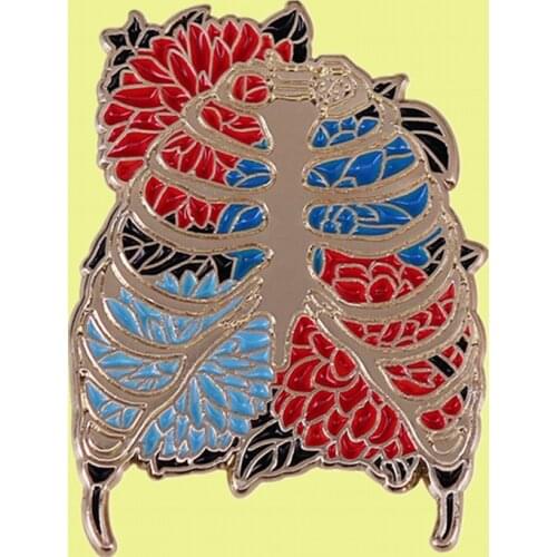 Human Anatomical Ribs cage skeleton Bones Floral art enamel pin X-Ray Tech Radiology Nurse Badge Halloween gothic art brooch