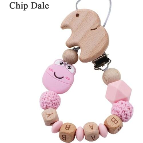 Chip Dale Cute Mini Frog Baby Pacifier Chain Beech Elephant Clip DIY Baby Pacifier Chain Customized Name Toys Holder Gifts