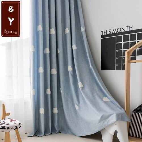 Kids Cute Cartoon Clouds Curtains for Living Room Blue Semi-Blackout White Cloudy Curtains for BOYS AND GIRLS #VT