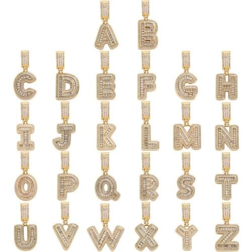 Hip Hop Iced Out Custom Name Baguette Letters Cubic Zircon CZ AAA+ Pendants & Necklaces For Men Women Customized Jewelry