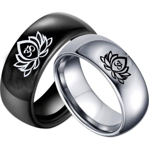 Fashion Indian Yoga Lotus Logo Ring Stainless Steel Mens and Womens Ring Sports Yoga Party Jewelry Accessory Size Us6-13