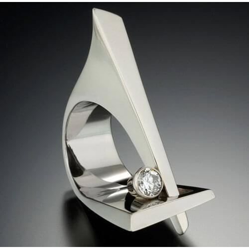 VAGZEB Womens Finger Rings Personality Silver Color Zircon Geometric Ring Party Girl Friend Gift Jewelry Accessories