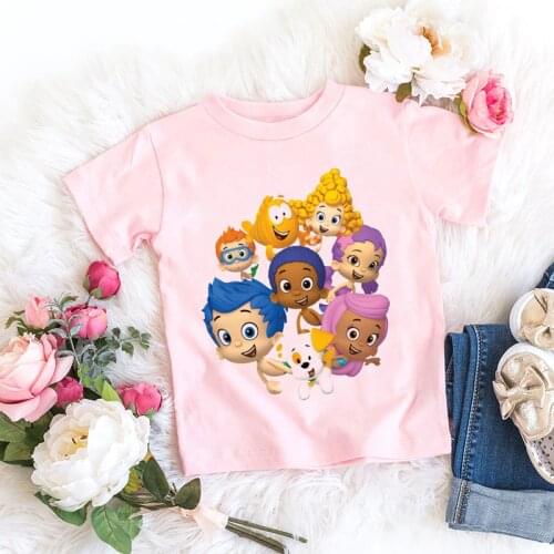 Kawaii girls t-shirt cute bubble fish graphic print kids tshirt summer Harajuku toddler baby t shirt funny girl pink tshirt tops