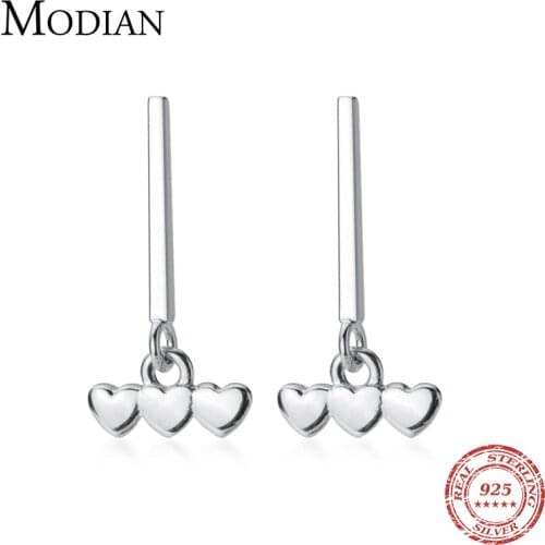 Modian Cute Small Hearts Stud Earrings for Women Girl Real Sterling Silver 925 Hypoallergenic Fashion Silver Jewelry Girl Gifts