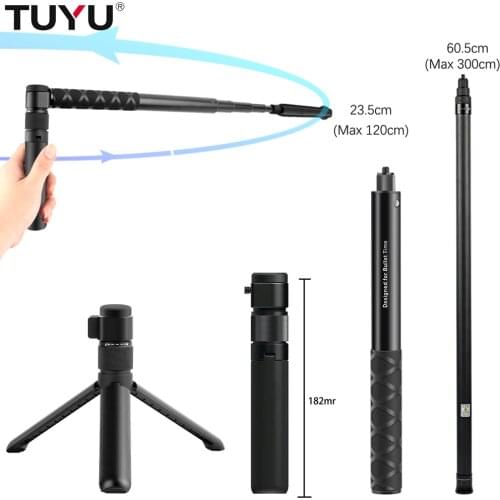 1.1m 3m Carbon Fiber Invisible Selfie Stick Bullet Time Rotating Handle Tripod for GoPro Max Insta360 One X X2 One R Accessories