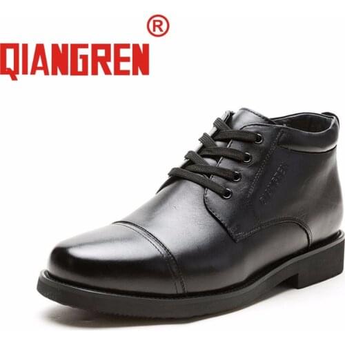 QIANGREN Military Factory-direct Mens Winter Genuine Leather Wool Rubber Boots Outdoors Male Black Dress Formal Big size Shoes